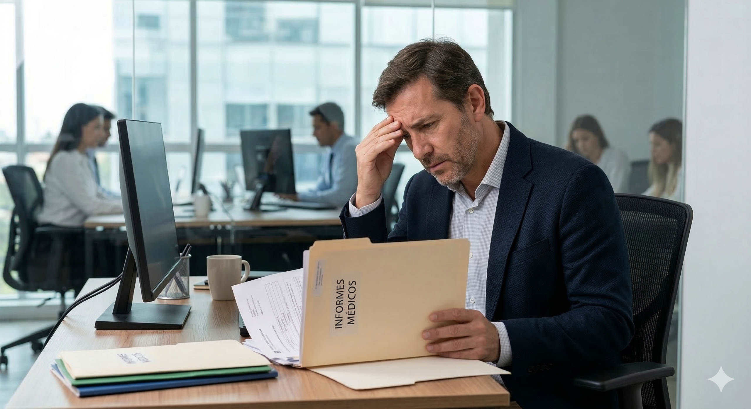 trabajador afectado por estrés laboral o enfermedad profesional causada por el trabajo